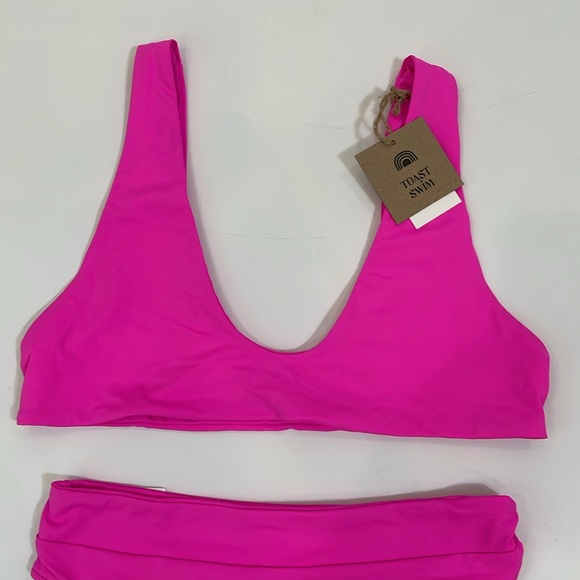 NWT Toast Swim Bikini Set Scoop Top Size S High Waist Bottom XS Pitaya - Picture 2 of 10